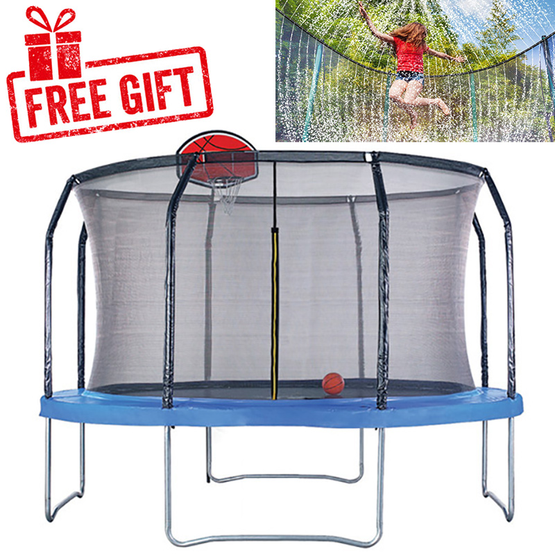 Mako Max 12ft Trampoline with Safety Enclosure - Free Basketball & Water Mister - Blue - Image 9
