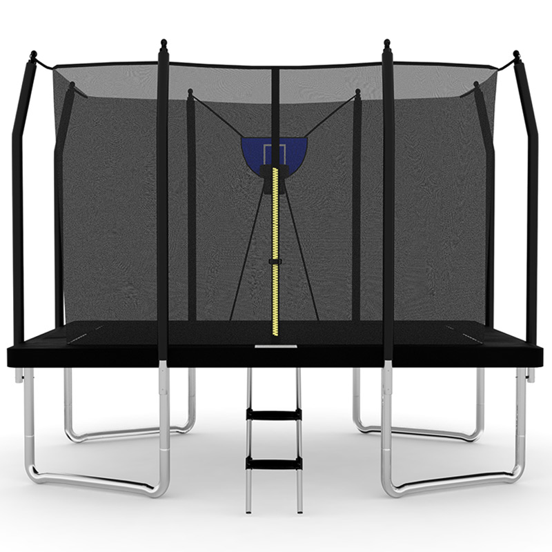 7x11ft Rectangular Trampoline with Safety Enclosure Black FREE Ladder & Basketball Game