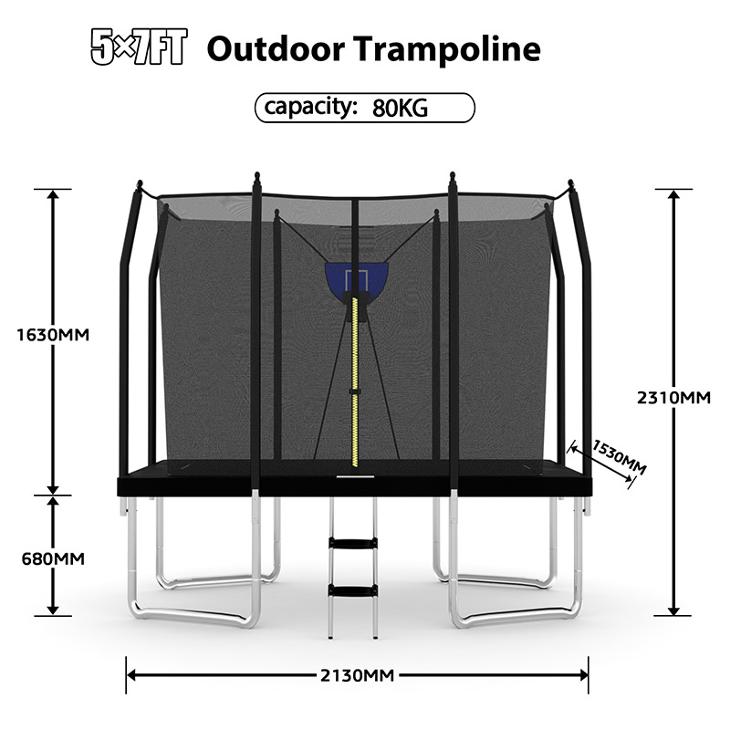 Big Air Bounce 5x7ft Rectangular Trampoline with Safety Enclosure Grey FREE Ladder & Basketball Game - Image 4