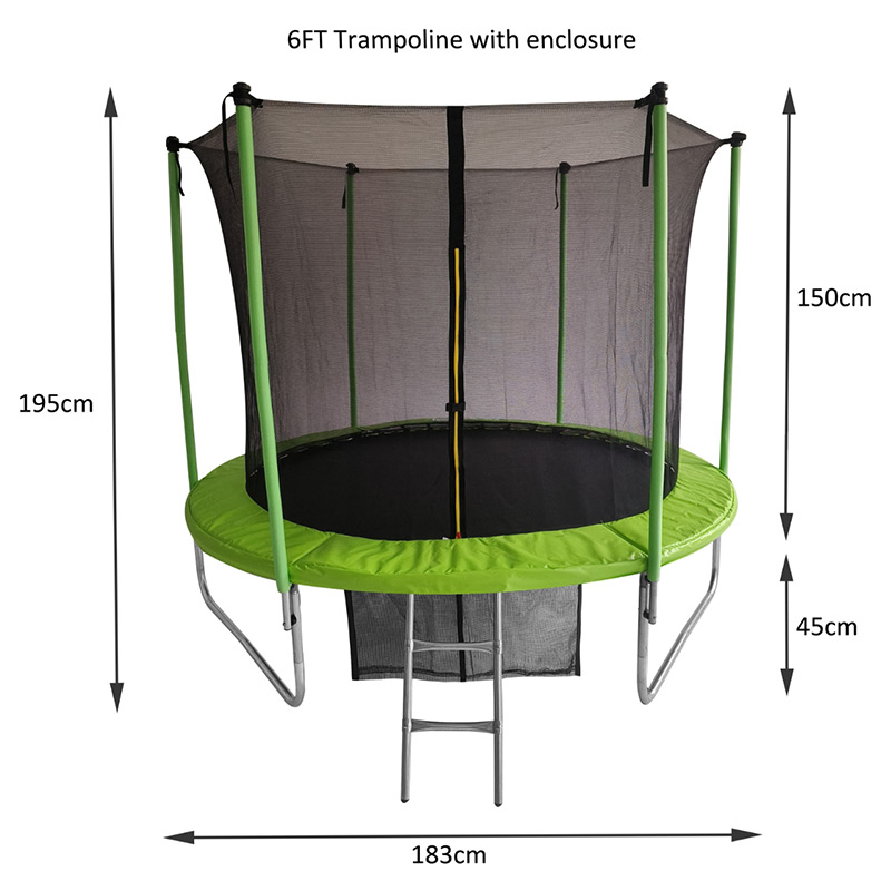 Big Air 6ft Trampoline & Safety Enclosure Free Shoe Tidy & Ladder – Green - Image 2