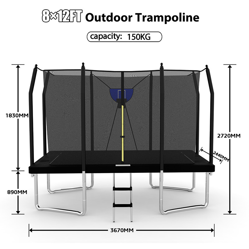 Big Air Bounce 8x12ft Rectangular Trampoline with Safety Enclosure Grey FREE Ladder & Basketball Game - Image 3