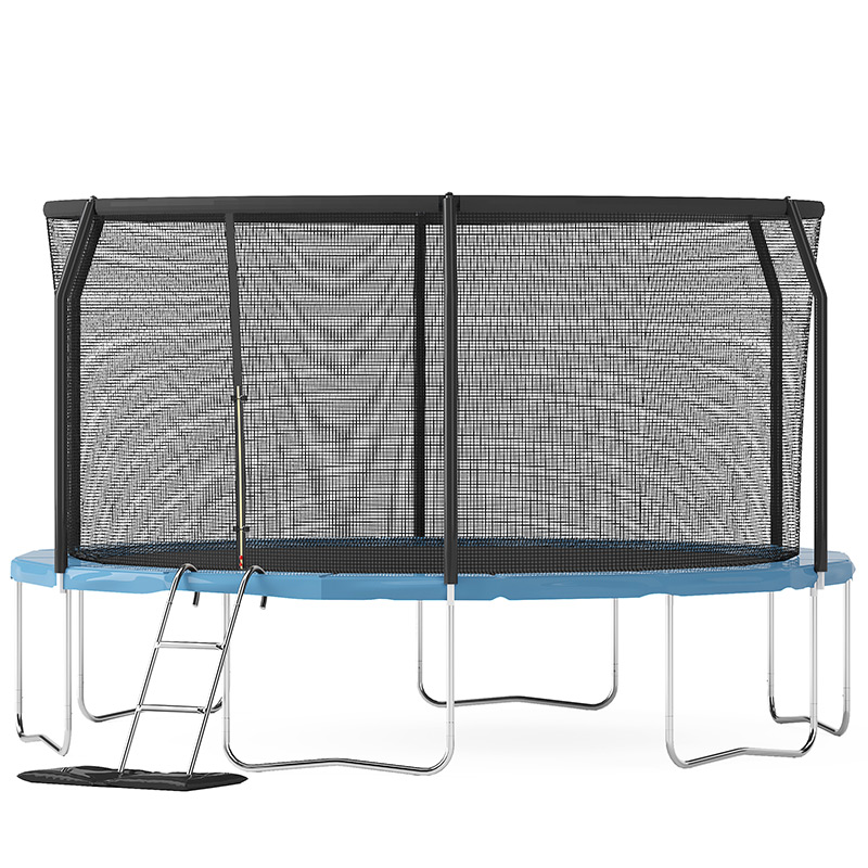 12ft Trampoline with Safety Enclosure Free Ladder Floor Mat & Socks – Black / Blue