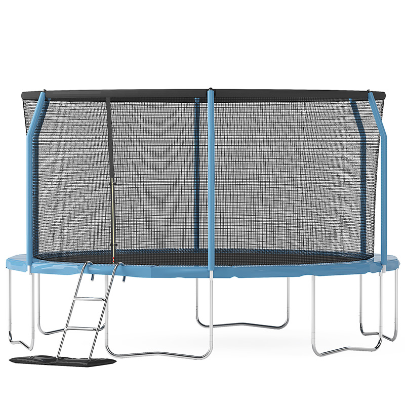 12ft Trampoline with Safety Enclosure Free Ladder Floor Mat & Socks – Blue / Blue