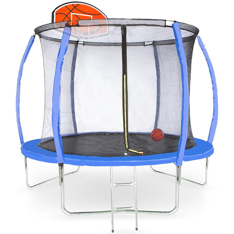 Air League Amigo 10ft Trampoline with Enclosure and Basketball Free Shoe Tidy & Ladder – Blue