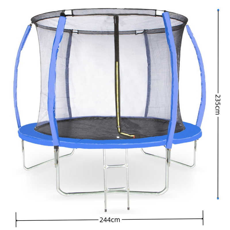 Air League Amigo 8ft Trampoline with Enclosure and Basketball Free Shoe Tidy & Ladder – Blue - Image 2