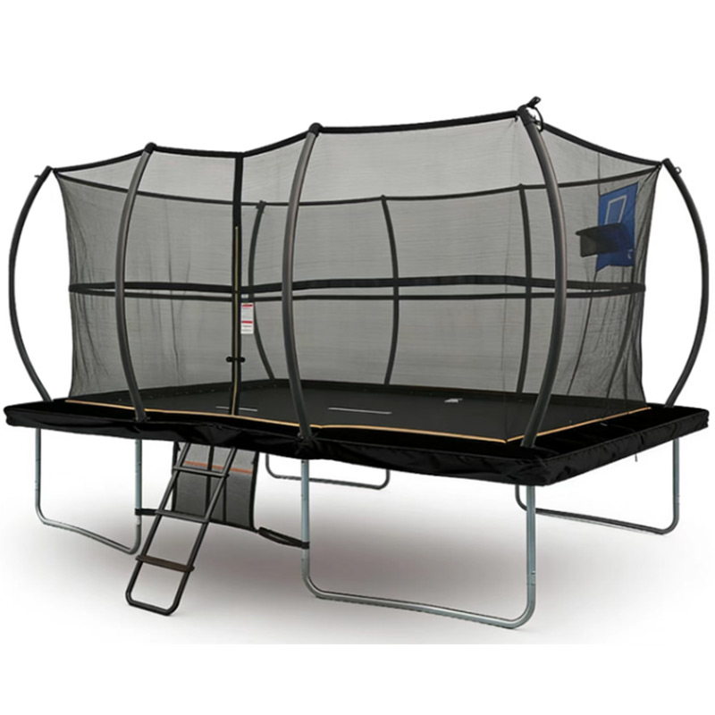 8x12ft Rectangular Trampoline with Safety Enclosure Black - Free Ladder Shoe Tidy Anchor Kit Basketball